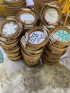 Handcrafted Set of 3 Mother of Pearl Rattan Trays: Elegant Shell Inlay Rectangular Plates for Luxury Tableware & Decor - Product Image 4