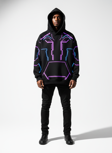 Sudadera con Capucha Negra para Hombre, Estilo Urbano, Tejida, con Estampado Geométrico Luminoso, para Otoño - Product Image 5
