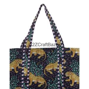 Bolsa de Mano Acolchada 100% Algodón, Estampado Floral y Animal, Gran Capacidad, Reutilizable, Ecológica, para Compras, Viajes, Uso Diario, Bolsa de Hombro - Product Image 2