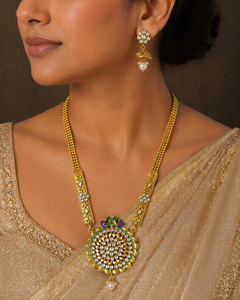 Indian Stylish Layered Pearl Rani Haar Long Kundan Necklace Zircon Alloy Jewellery Set Wedding Engagement Party Gift Hiphop Gold - Product Image 1