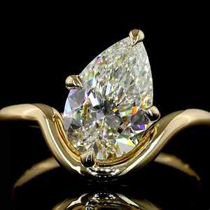 Bague de fiançailles solitaire en diamant de culture en forme de poire, certifiée IGI, avec bande incurvée inspirée de la nature, en or 10K 14K, pour anniversaire ou fête - Product Image 2