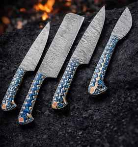 Juego de Cuchillos de Chef de Acero de Damasco Hechos a Mano de Alta Calidad con Funda de Cuero, Juego de Cuchillos de Chef Industriales OEM de 5 Piezas - Product Image 1