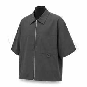 Chaqueta Gris de Manga Corta para Hombre, con Cierre, Estilo Casual, para Trabajo, con Bolsillos Tipo Cargo, Personalizable OEM ODM, Venta al Por Mayor - Product Image 4