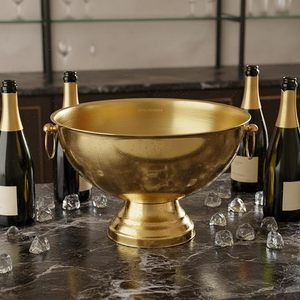Bol à punch martelé en acier inoxydable grande capacité, bac à champagne finition dorée, bol de service rond pour fêtes, bars, cuisines, vente en gros - Product Image 1