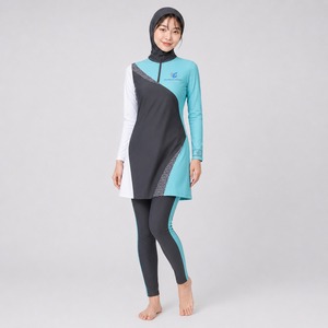 Nouvel ensemble de bikini modeste pour femmes musulmanes, uni/à motifs, entièrement couvert, anti-UV, respirant, séchage rapide, maillot de bain de qualité supérieure pour la plage - Product Image 5