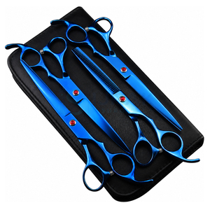 Ensemble de ciseaux de coiffure professionnels en acier inoxydable bleu, lame tranchante, manche long, pour droitiers, outils de salon - Product Image 1