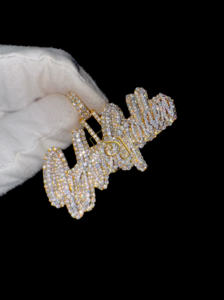 Collier personnalisé style Hip Hop en argent 925 avec lettres cursive serties de moissanite, grand pendentif fin, cadeau pour rappeur - Product Image 2