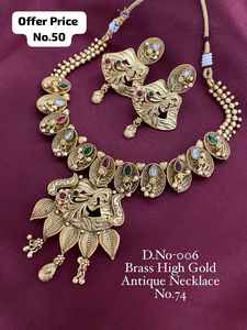 ชุดสร้อยคอทองเหลืองโบราณสไตล์ราชวัฒน์ราชวงศ์ - เครื่องประดับเจ้าสาวอินเดียแบบดั้งเดิมทำมือสำหรับงานแต่งงาน - Product Image 2