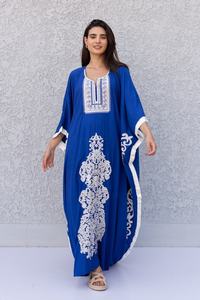 ROBE en coton bleu royal Suzani brodée à la main ROBE ÉLÉGANTE POUR FEMMES ET FILLES - Product Image 3