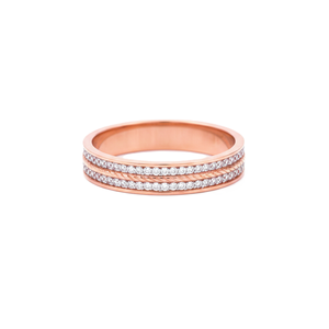 Bague de mariage minimaliste en or massif 9K 10K 14K 18K avec double rangée de diamants de laboratoire ronds, pavé intégral, style éternité, accent de mode - Product Image 2