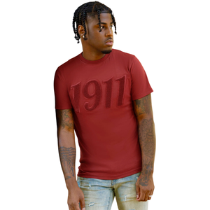 <b>Red</b> Short Sleeve T-Shirt With Chenille 1911 Logo O-Neck Regular Fit Casual Jersey Cotton <b>Top</b> - Product Image 1