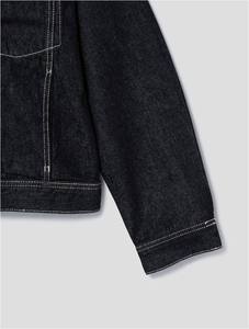 Veste en jean noire pour homme, col rabattu, simple boutonnage, coupe classique, en coton délavé, style automne - Product Image 4