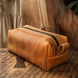 Mens Genuine Leather Toiletry Bag Vintage Dopp <b>Kit</b> Travel Wash Bag Large <b>Shaving</b> <b>Kit</b> Organizer Custom Factory TYG-0252 - Product Image 1