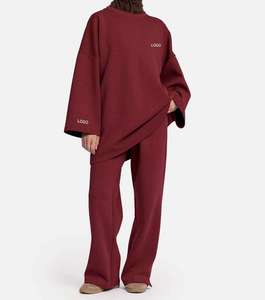 Wholesale Loose Modest Muslim Winter Abaya Top Pants and Hoodie <b>Sets</b> with <b>Embroidery</b> Pockets Two-Piece for Women - Product Image 1