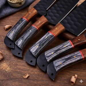 Juego de Cuchillos de Chef de Acero Inoxidable de Cinco Piezas, Mangos Ambidiestros, Hojas con Recubrimiento en Polvo, Diseño Ecológico, Mangos de Madera, 6-7.9 Pulgadas - Product Image 4