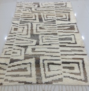 Tapis marocain moderne géométrique en jute noué à la main, à poils ras, lavable, antidérapant, adapté aux animaux domestiques, pour chambre et salon - Product Image 1