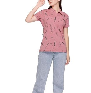 Polo pour femme rose imprimé, manches courtes, tricoté, décontracté, avec logo personnalisé, service OEM, meilleure qualité - Product Image 1