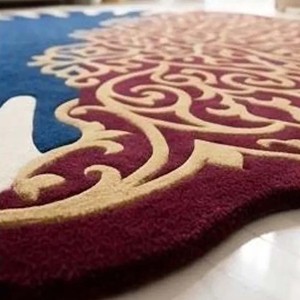 Tapis irrégulier à motifs médaillon, bleu roi et bordeaux, traditionnel, tufté à la main, en laine, antidérapant, pour salon, chambre, décoration intérieure - Product Image 5