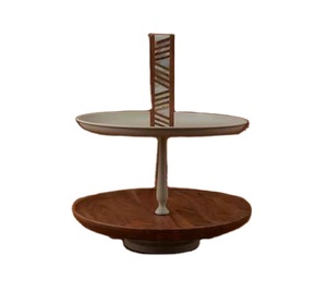 Soporte de Pastel de Madera de Dos Niveles Contemporáneo con Trabajo de MOP de la Mejor Calidad para Servir Pasteles y Postres en Fiestas y Mesas - Product Image 1