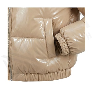 Hooded Quilted Waterproof <b>Bubble</b> Jacket Black Full Sleeve Winter Windproof Cotton Shell Knitted Fabric Polyester Filling Stand - Product Image 5