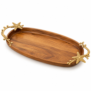 Bandeja de Servir Ovalada de Madera Hecha a Mano con Asas de Metal con Hoja de Oro, Bandeja Decorativa de Lujo para el Hogar, Hotel, Restaurante, Cafetería - Product Image 4
