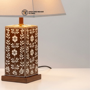 Lámpara de Mesa Artesanal con Incrustaciones de Hueso y Patrón Floral, Lámpara de Noche de Lujo con Mosaico, Arte Tradicional Indio, Decorativa para Escritorio - Product Image 4