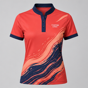 เสื้อโปโลผู้หญิงลายคลื่นสีแดงคอรัลเข้มแบบกำหนดเอง แห้งเร็ว ระบายอากาศได้ดี แขนสั้น ชุดยูนิฟอร์มทีมกอล์ฟ WPS-0828 - Product Image 2