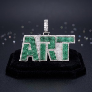 Colgante de Moissanita Verde con Letra, Charm Cuadrado, Chapado en Rodio, Tono Plateado, Micro Pavé, para Cadena de Collar, Regalo - Product Image 4