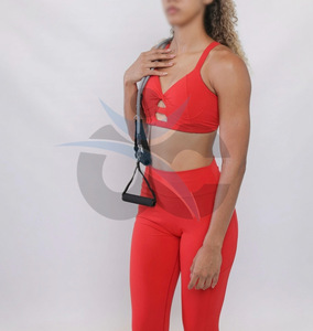 ORCAFITS <b>Hot</b>-Selling Women's <b>Red</b> Yoga Set High Waist Solid Gym Fitness Sets Yoga Top Hip-Lifting Leggings Shorts Customizable - Product Image 3