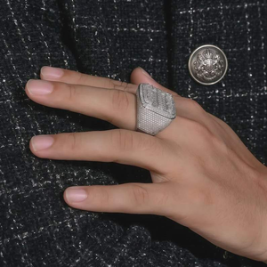 Moissanite <b>Mens</b> Square <b>Signet</b> <b>Ring</b> Iced Out Baguette Pavé Hip Hop Luxury Fashion Jewelry Statement <b>Ring</b> - Product Image 4