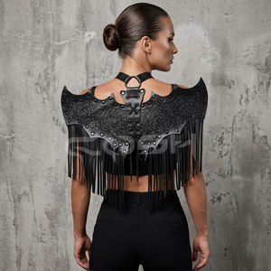 ชุดปีกค้างคาวประดับกลิตเตอร์พร้อมพู่หนังสีดำ แต่งเลื่อมแบบผูกเชือก สำหรับงานเทศกาลสไตล์โกธิค - Product Image 3