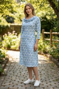 Vestido Midi de Algodón 100% para Mujer, Estampado a Mano, con Cuello Tipo Capucha, Mangas 3/4, Transpirable, Informal, Estilo Étnico, para Verano - Product Image 2