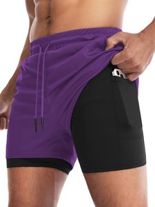 Shorts de sport pour homme, couleur violette, séchage rapide, taille élastique, longueur mi-cuisse, pour la salle de sport, la remise en forme, l'entraînement - Product Image 3