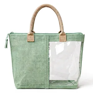 Bolsa de Yute Blanca con Cierre de Cremallera, Ventana Transparente, Reutilizable, Ecológica, para Regalos, con Logotipo Personalizado Impreso - Product Image 5