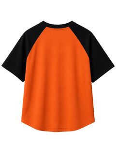 เสื้อยืดแร็กแลนสีส้มดำสำหรับผู้ชาย แขนสั้น คอกลม ผ้าฝ้าย สไตล์ลำลอง สตรีทแวร์ ตัดต่อสีสัน - Product Image 2