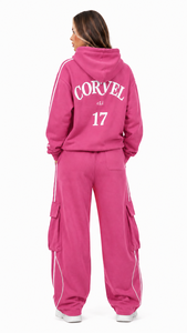 Sudadera con Capucha y Bolsillos Tipo Cargo para Mujer, Estilo Diseñador, Pantalones de Corte Holgado, Sudaderas Extra Grandes con Rayas, Ropa de Marca Privada, DTG - Product Image 2