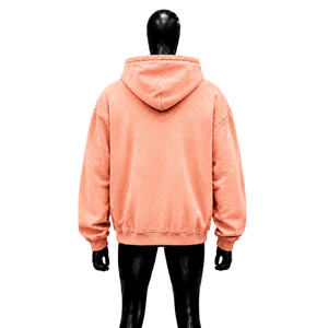 Sudadera con capucha extragrande con cremallera completa, color melocotón, de tejido texturizado en relieve, de gramaje alto, estilo streetwear, con mangas desgastadas, casual, unisex - Product Image 2