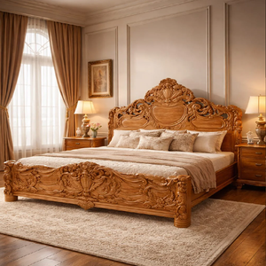 Dark <b>antique</b> walnut finish styled with dramatic rococo scrollwork curves and ornate footboard legs, available at wholesale price - Product Image 4