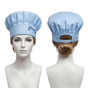 Gorro de Chef para Mujer, 200 GSM, Tela de Polialgodón Premium, Azul Cielo, Cierre Trasero Ajustable, Corona Plegada, Logotipo Personalizado con Bordado - Product Image 4