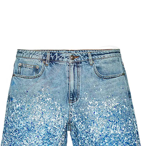 Pantalones Cortos de Mezclilla para Hombre, Cintura Media, Estampado Brillante, Lavado a la Piedra, Estilo Casual de Verano, Pierna Recta, Tela de Algodón - Product Image 3