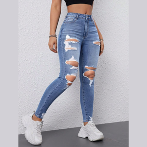 Ripped women fashion denim pants high waist pencil <b>jeans</b> spring autumn casual stylish wear BD - Product Image 4
