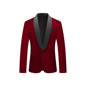 Blazer rouge pour homme à simple boutonnage, col cranté, style britannique, coupe classique, tissu en polyester tissé - Product Image 1