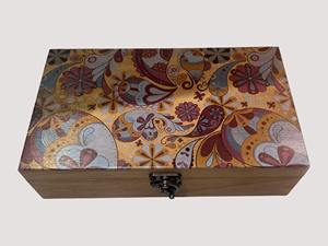 Boîte en bois imprimée à couvercle articulé, boîte à bijoux classique, boîte de rangement pour souvenirs, boîtes de rangement décoratives - Product Image 2
