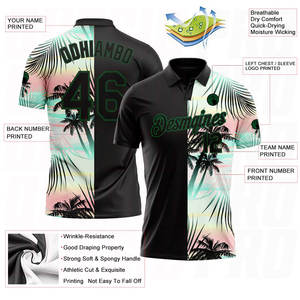 T-shirt personnalisé OEM, t-shirt polo décontracté en polyester à manches courtes pour hommes, noir, vert, tropical, palmiers d'Hawaï - Product Image 3