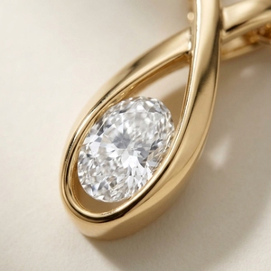 Collar con Colgante Solitario de Diamante Ovalado Cultivado en Laboratorio, Oro Sólido de 14K, Diseño Minimalista en Forma de U para Mujer - Product Image 2