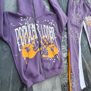 Survêtements unisexes personnalisés avec logo, à capuche, en polyester/coton épais, avec cordon de serrage, couleur unie, décontractés, évasés, pour l'hiver, impression sérigraphique, pour le jogging - Product Image 2
