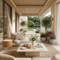 Modern Minimalist Masif Ahşap Tik Bahçe Koltuk Takımı Su Geçirmez Beyaz Minder UV Dayanımlı PE Rattan Dayanıklı Dış Mekan Mobilyası