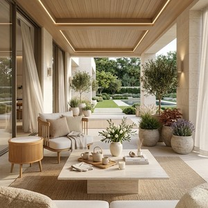 Modern Minimalist Solid <b>Wood</b> Set Garden <b>Sofa</b> with Waterproof White Cushion Durable Outdoor Furniture for Patio or Terrace Use - Product Image 3