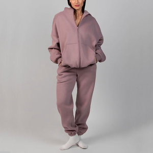 Ensemble de sweat-shirts à capuche surdimensionnés pour femmes, couleur unie, en polaire, manches longues, avec poches, pour l'automne, longueur normale, en coton tricoté - Product Image 2
