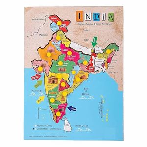 Puzzle en bois de la carte de l'Inde, jeux éducatifs pour enfants et adultes, 3 ans et plus, pour l'apprentissage des états et des territoires, puzzle stimulant pour le cerveau - Product Image 1